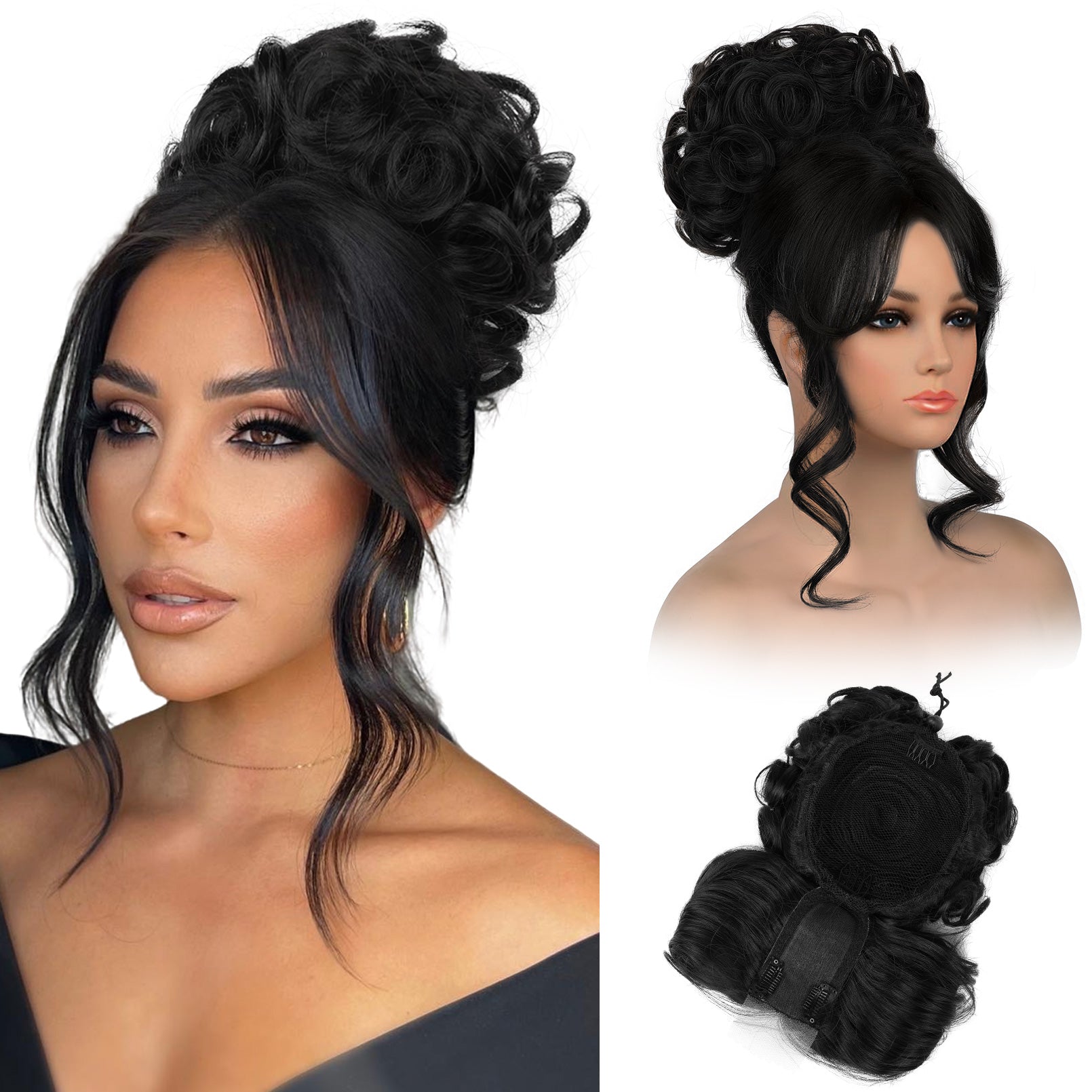 トップス bun REECHO Messy Bun Hair Piece with Bangs - 2-in-1 Hair Bun Hairpieces Cu