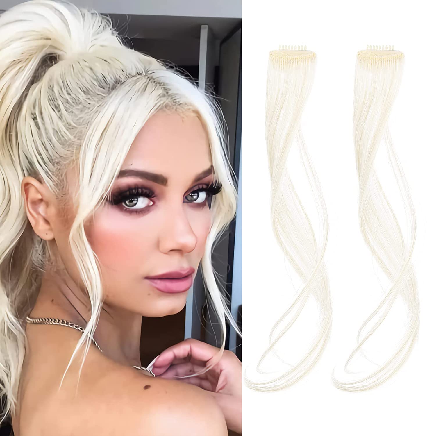 REECHO Long Side Air Bangs, Wavy Curly Clip in Bangs Front Side Bangs