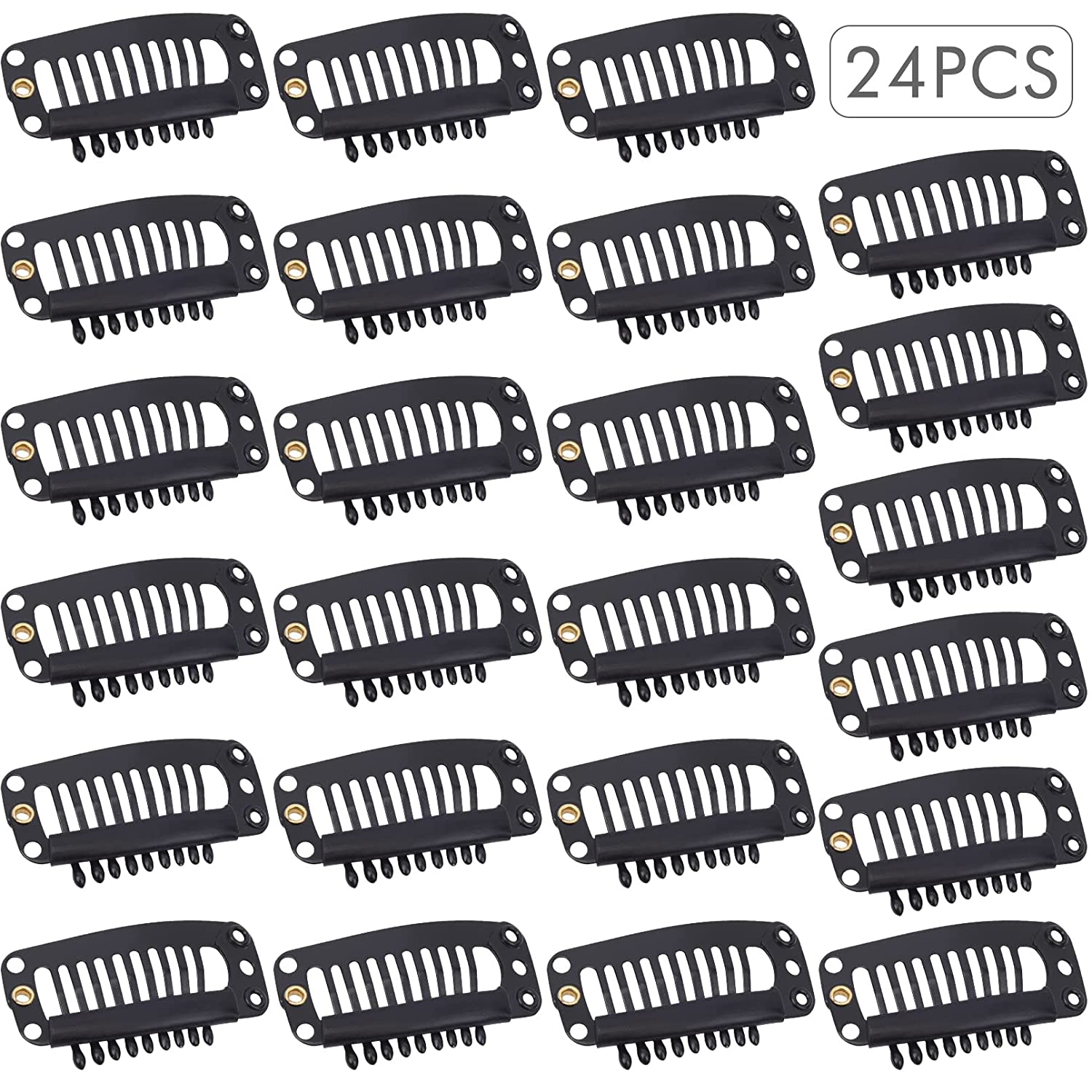 Snap Comb Clips, medium to large size with STRAIGHT TEETH; for hairpieces  and extensions; easy operation, clip features many sewing options.
