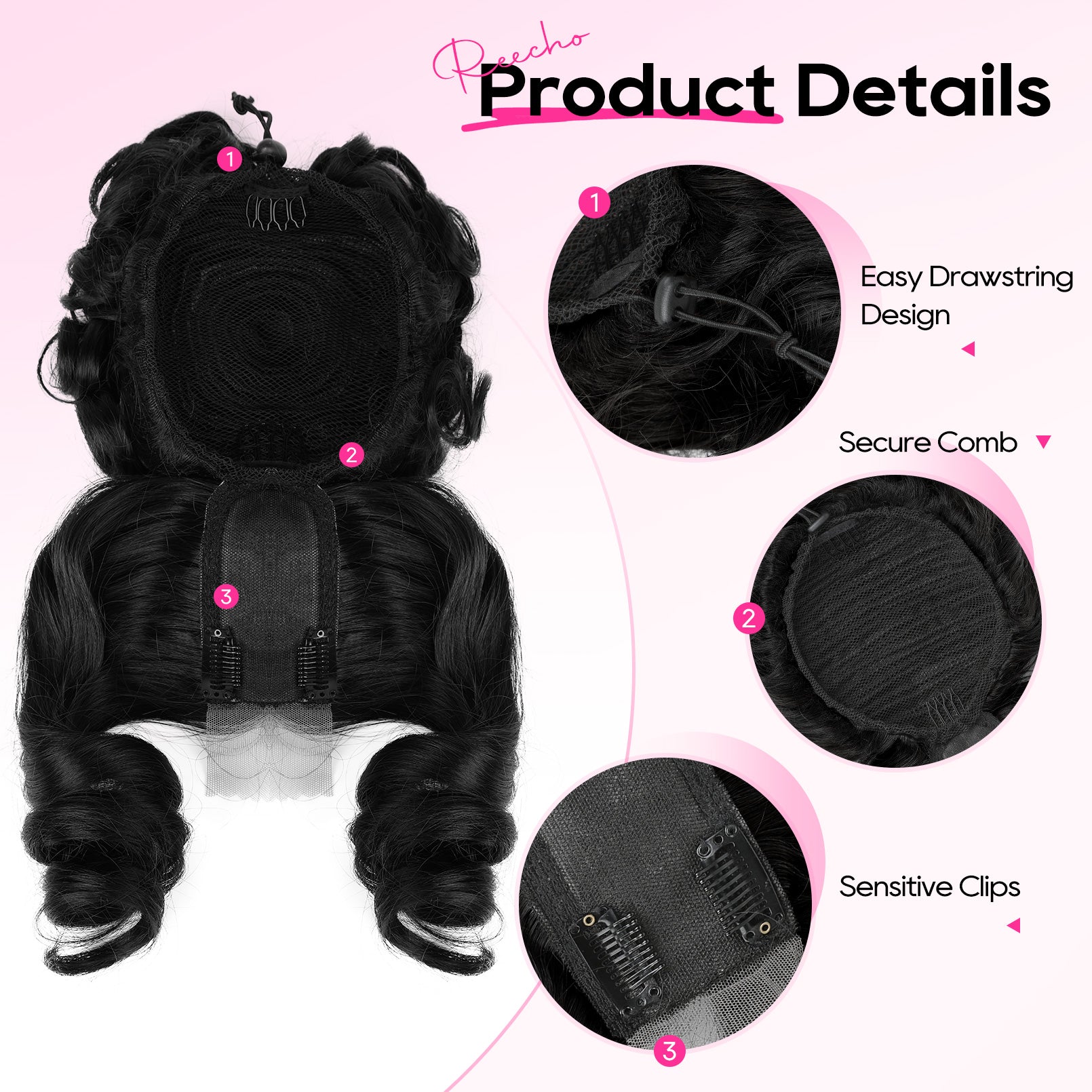 REECHO Messy Bun Hair Piece with Bangs - 2-in-1 Hair Bun Hairpieces Cu