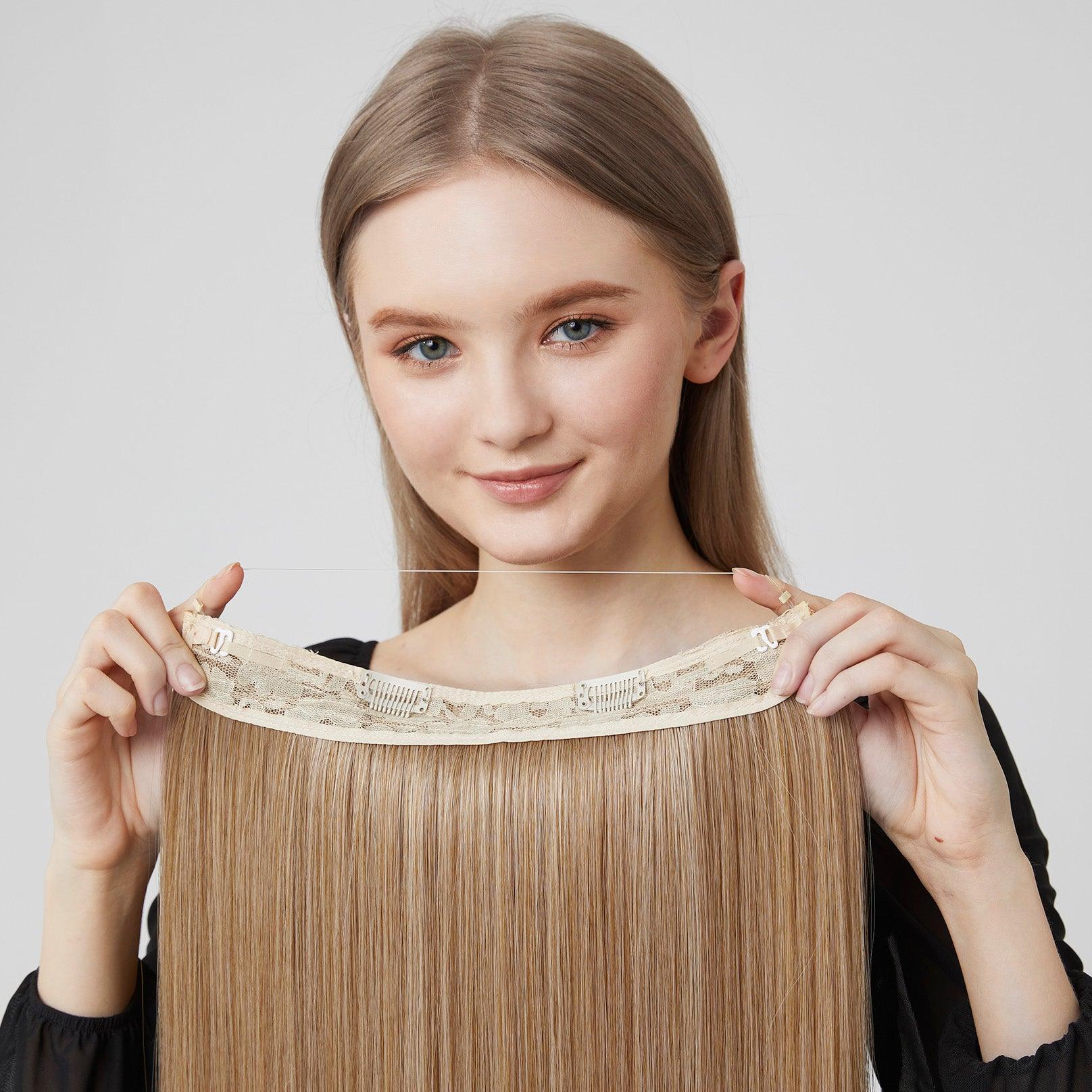 REECHO HAIR Halo Hair Extensions with Invisible Transparent Wire Adjustable Size Removable Secure Clips in Straight Secret Hairpiece for Women 24 Inch-Natural Black - REECHO Hair