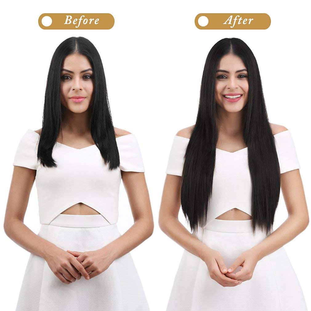 REECHO Straight Clips in hair extensions Clips on Hairpieces Synthetic Hair Extensions for Women 5 Clips per Piece