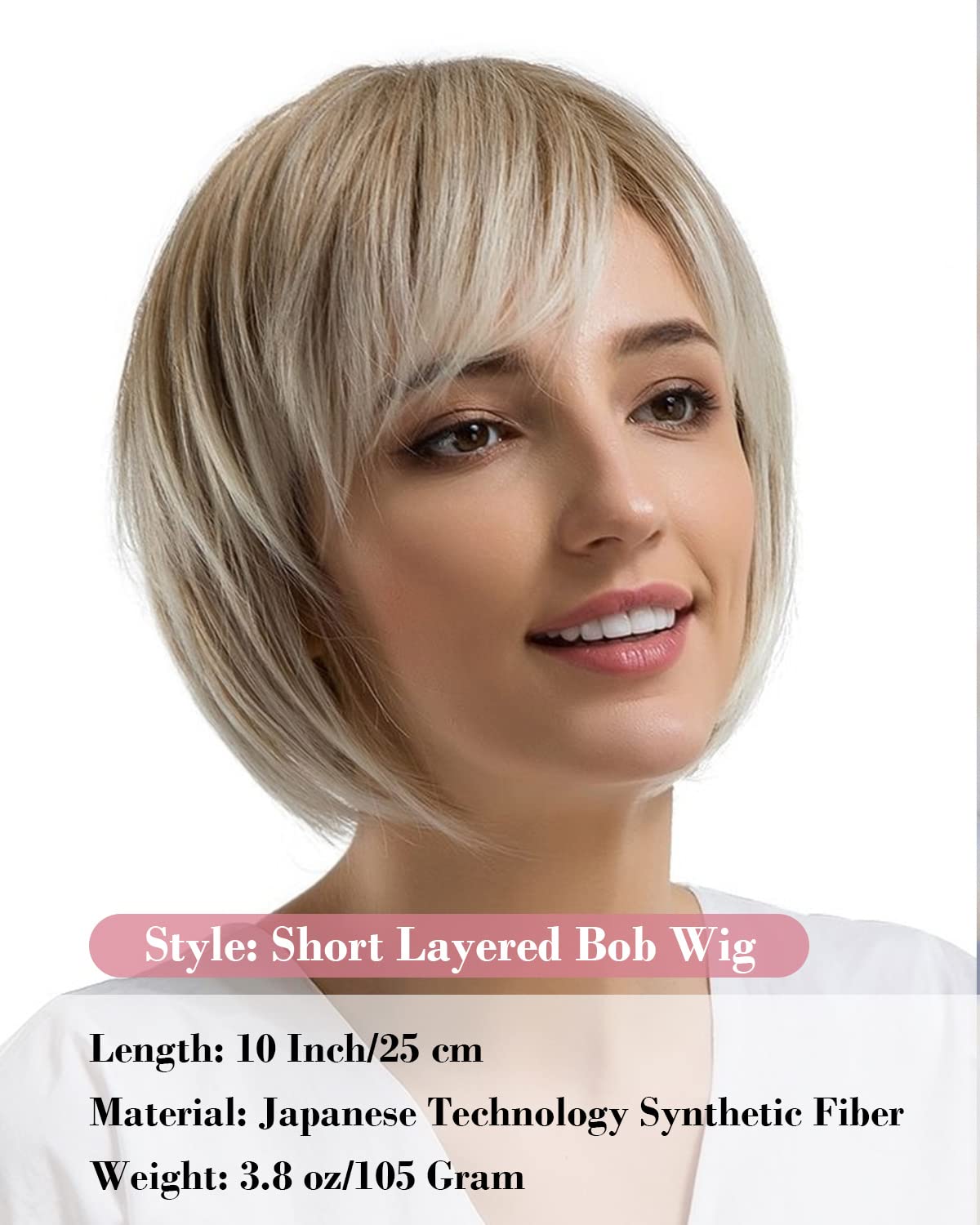REECHO Bob Wig, Short Wig with Bangs Sleek Chic Chin-Length Layers Wigs for White Women Daily Use, Party