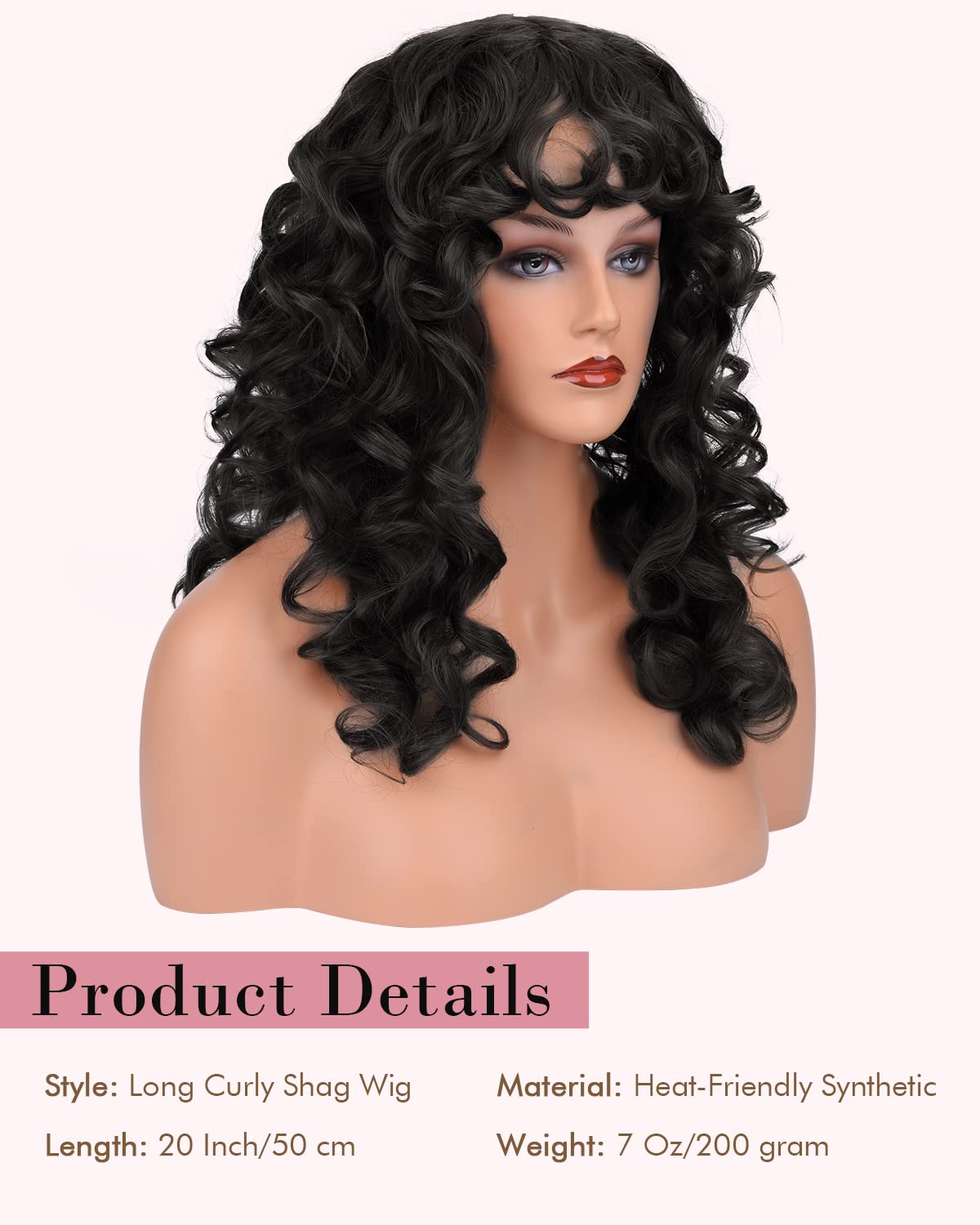 REECHO Curly Wig with Bangs, Curly Shag Hair Cut Hair Style for Women