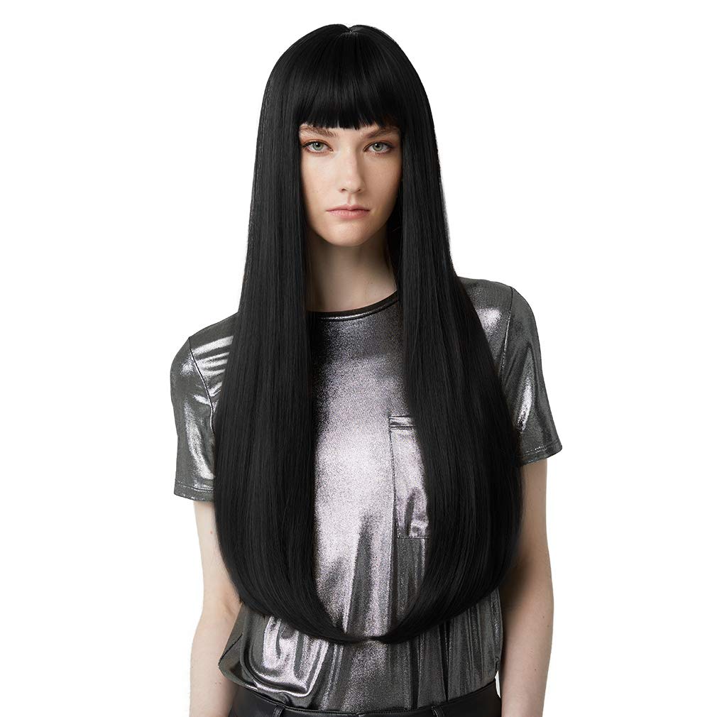 REECHO Wig with bangs Synthetic Hair for White Black Women Cosplay 28inch