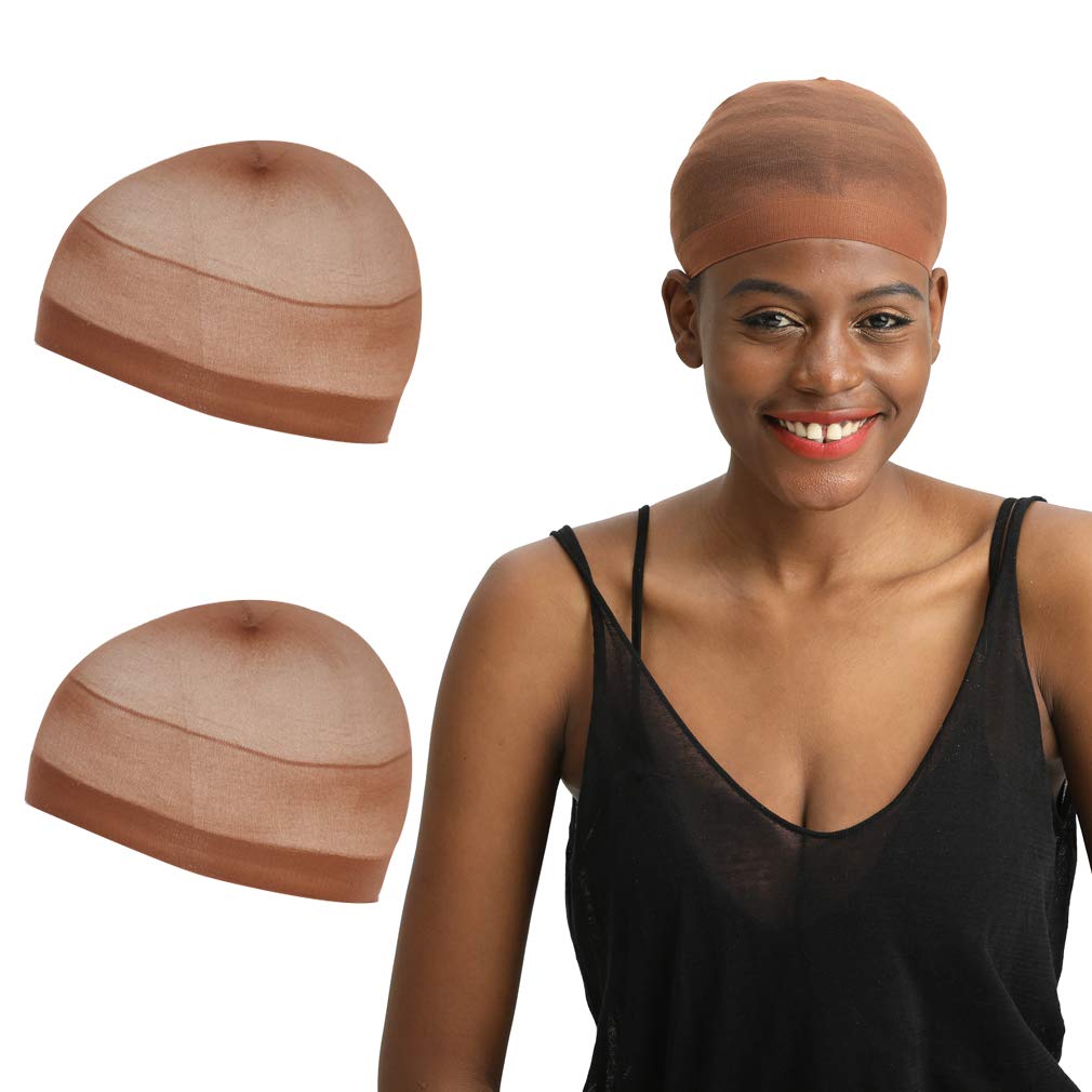 REECHO Wig Caps for Women Men Pack of 2 One-Size Halloween Costume Cosplay Accessory Stocking and Mesh Nylon Colors: Natural Nude Beige Black Light Brown Dark Brown Coffee White