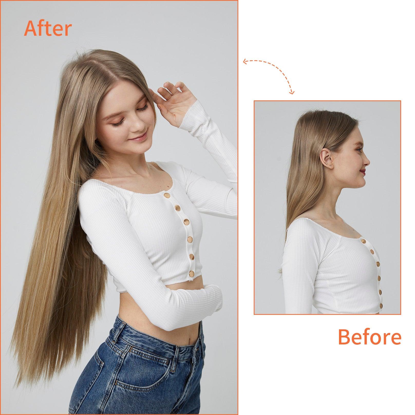 REECHO HAIR Halo Hair Extensions with Invisible Transparent Wire Adjustable Size Removable Secure Clips in Straight Secret Hairpiece for Women 24 Inch-Natural Black - REECHO Hair