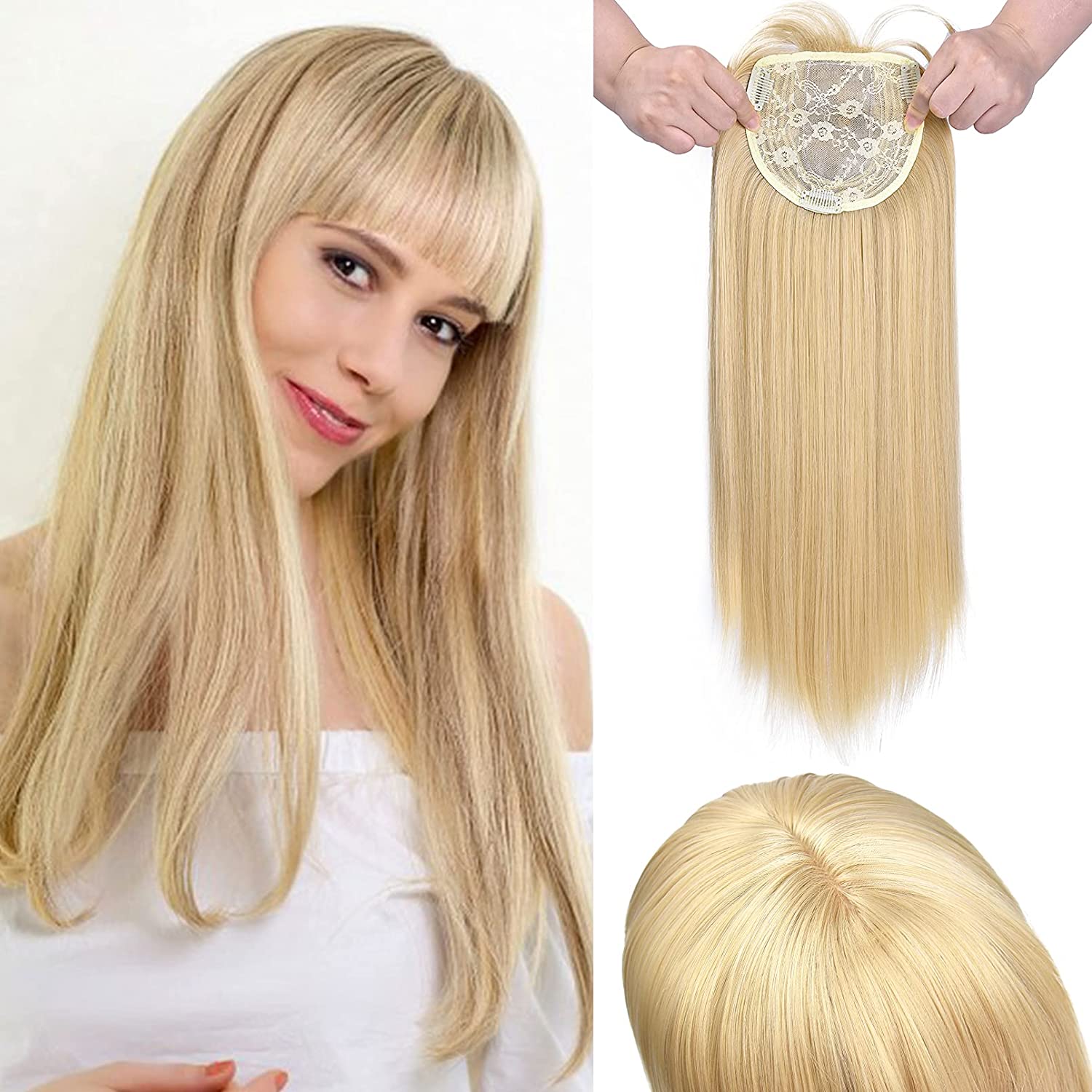 REECHO Hair Topper, Wiglets Hairpieces for Women with Thinning Hair 3 Clips in Straight Hair Extensions Enhancer