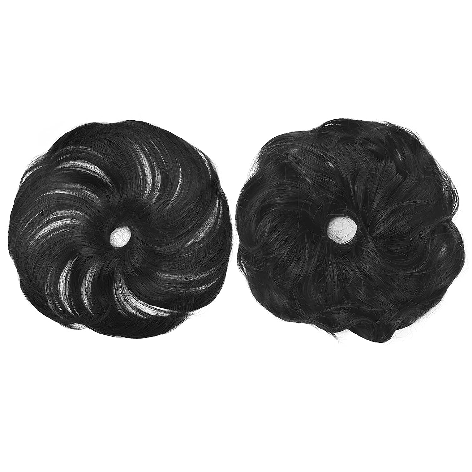 REECHO Thick 2PCS Updo Messy Hair Bun Curly Wavy Ponytail Extensions Hairpieces Hair Scrunchies Wraps Chignon for Women Girls