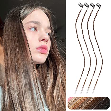 REECHO Braid Hair Extensions, 4PC Baby Braids Clip in Hair Extensions 18" Long Braided Synthetic Hairpieces for Women