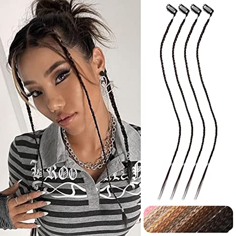 REECHO Braid Hair Extensions, 4PC Baby Braids Clip in Hair Extensions 18" Long Braided Synthetic Hairpieces for Women