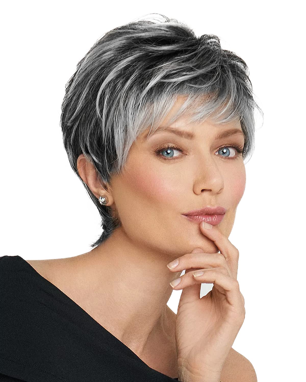 REECHO Pixie Cut Wigs for White Women, Short Wigs with Bangs layered hairstyles for Unisex Adult