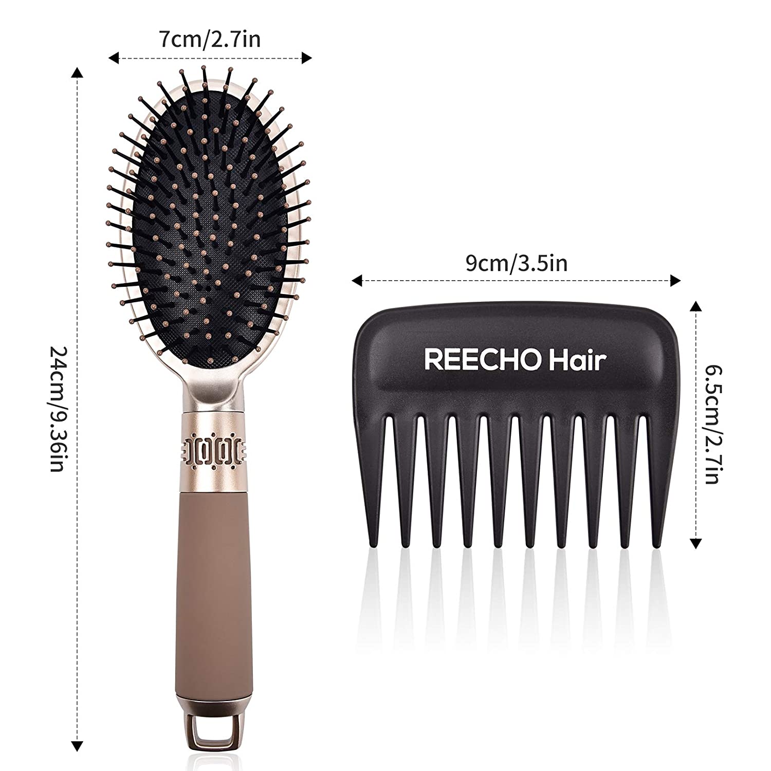 REECHO Paddle Hair Brush Wide Tooth Comb Set, Detangling Comb for Human Hair Synthetic Hair Extensions Wigs Hairpieces, Styling Hairbrush