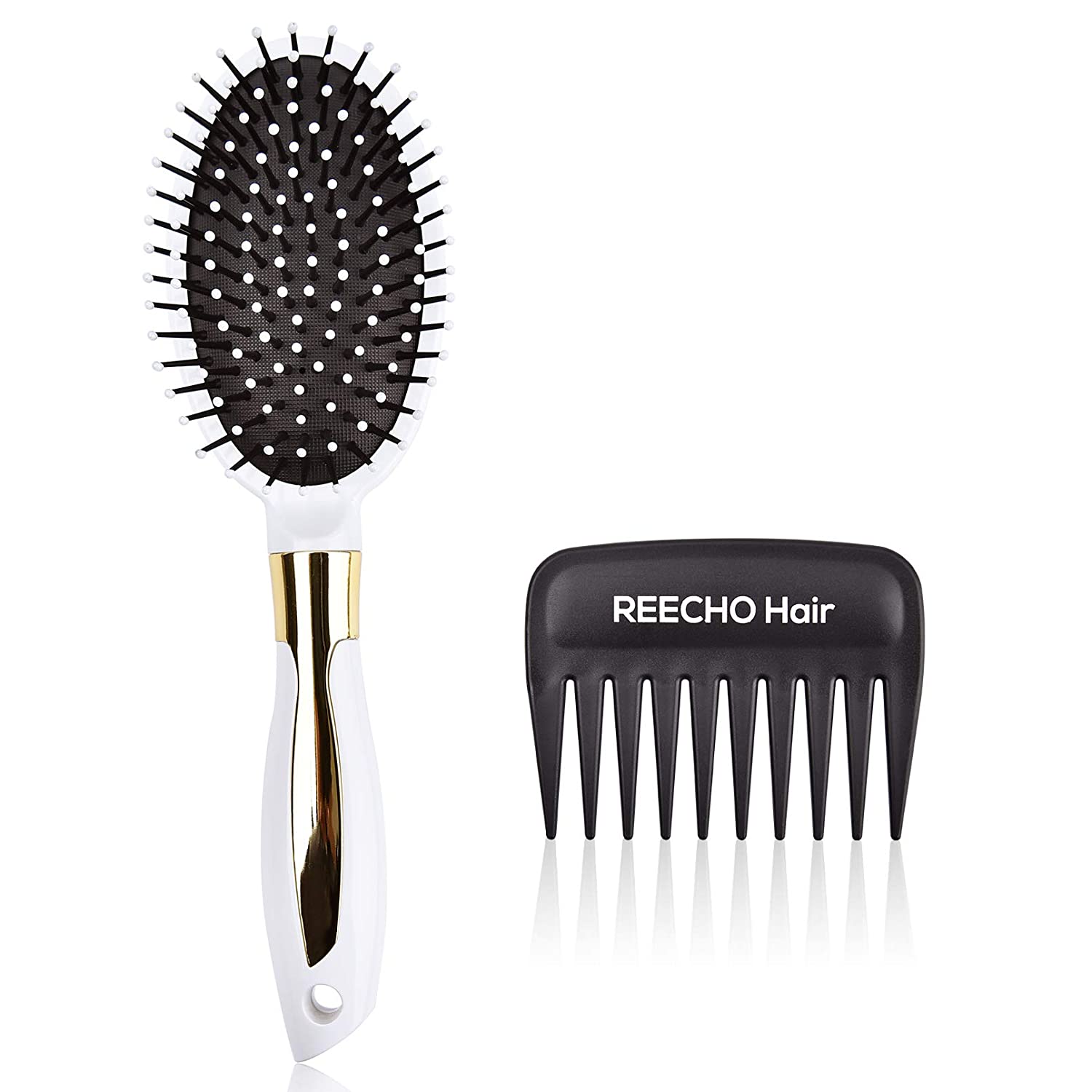 REECHO Paddle Hair Brush Wide Tooth Comb Set, Detangling Comb for Human Hair Synthetic Hair Extensions Wigs Hairpieces, Styling Hairbrush