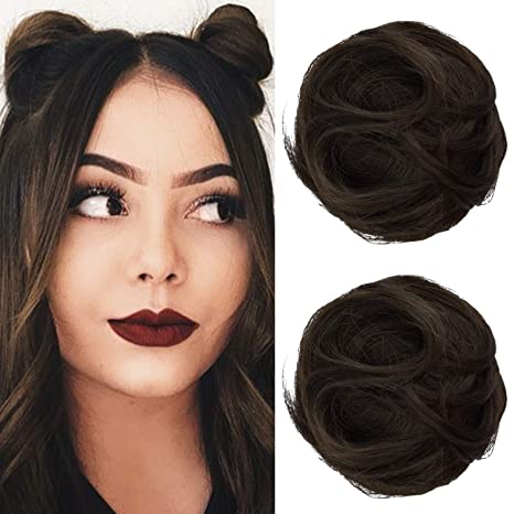 [2-Pack] Mini Claw Clip Wavy Hair Bun, 3.5" Messy & Cat Ears Updo Hairpieces