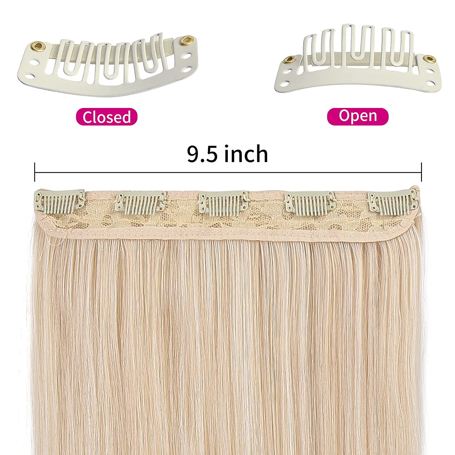 REECHO Straight Clips in hair extensions Clips on Hairpieces Synthetic Hair Extensions for Women 5 Clips per Piece