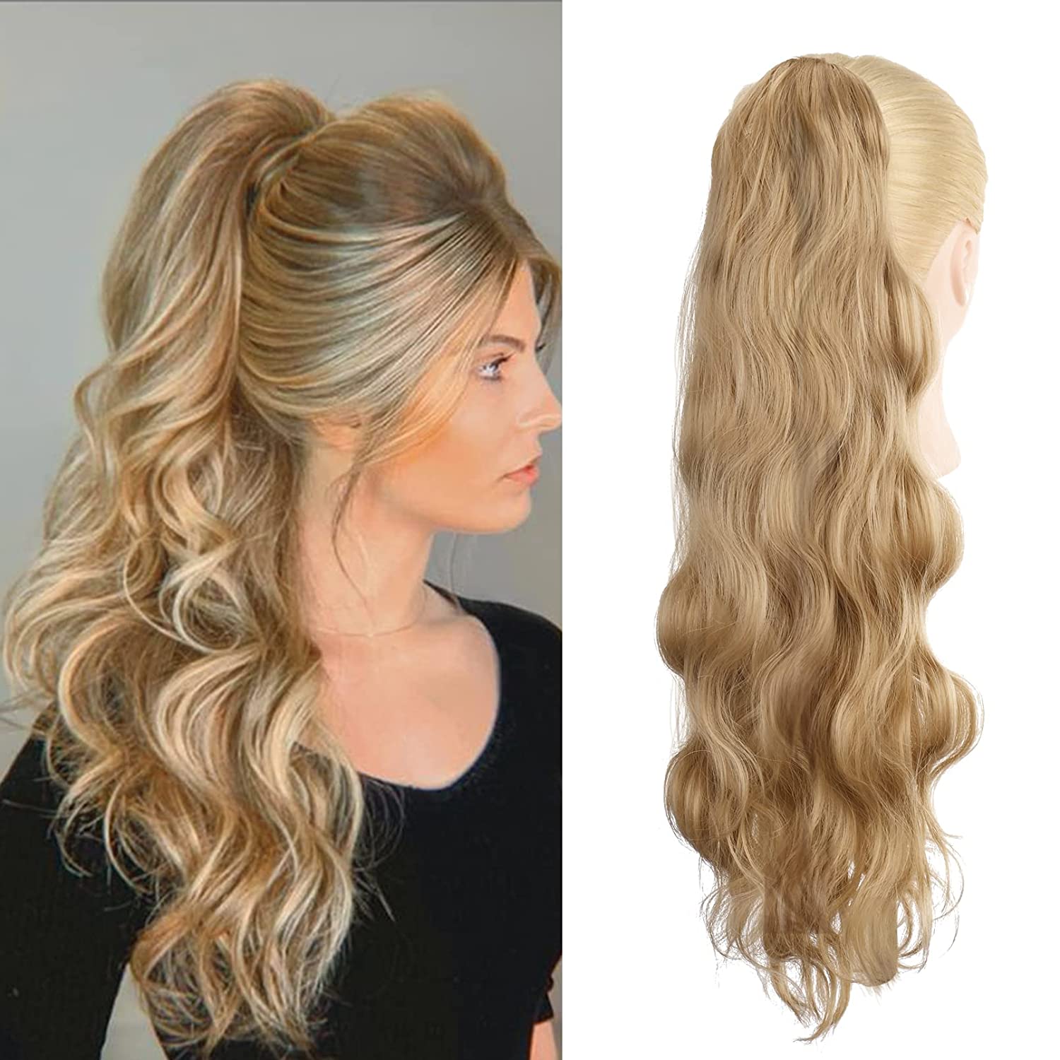 REECHO Ponytail Extension, Claw Clip in Wavy Curly Hair Extension Jaw Clip on Pony Tail Hairpiece for Women