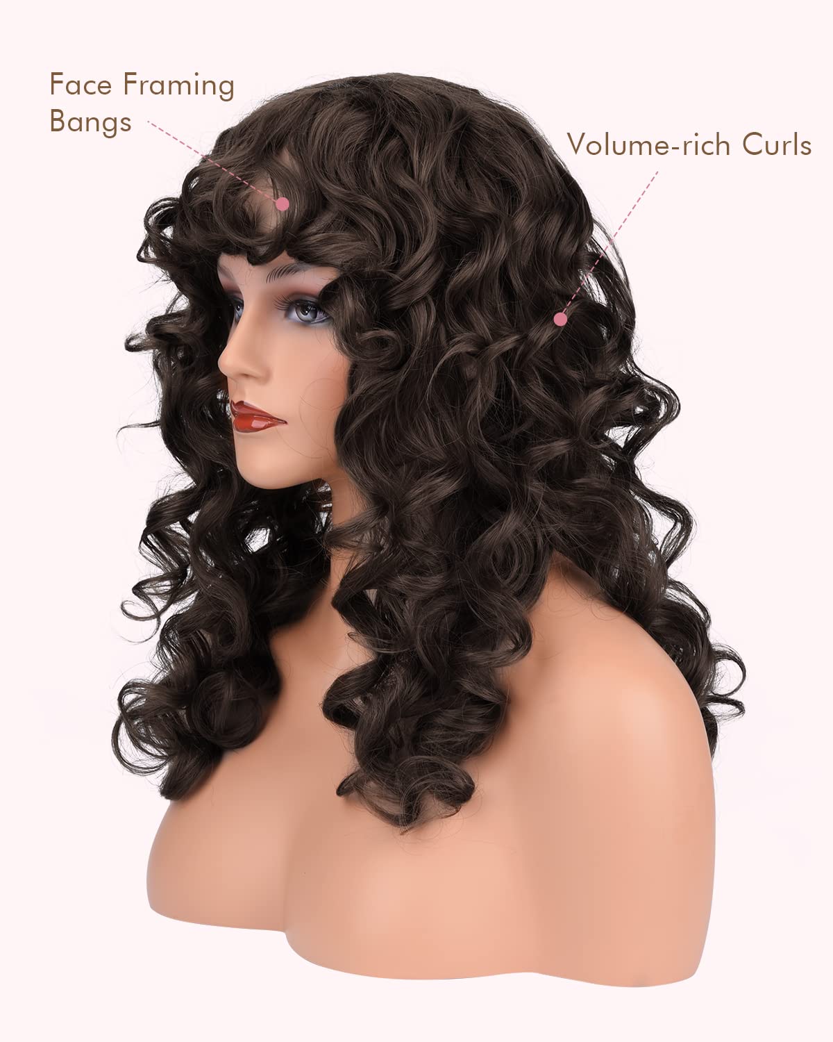 REECHO Curly Wig with Bangs, Curly Shag Hair Cut Hair Style for Women