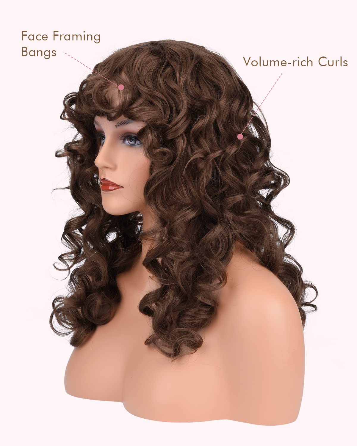 REECHO Curly Wig with Bangs, Curly Shag Hair Cut Hair Style for Women