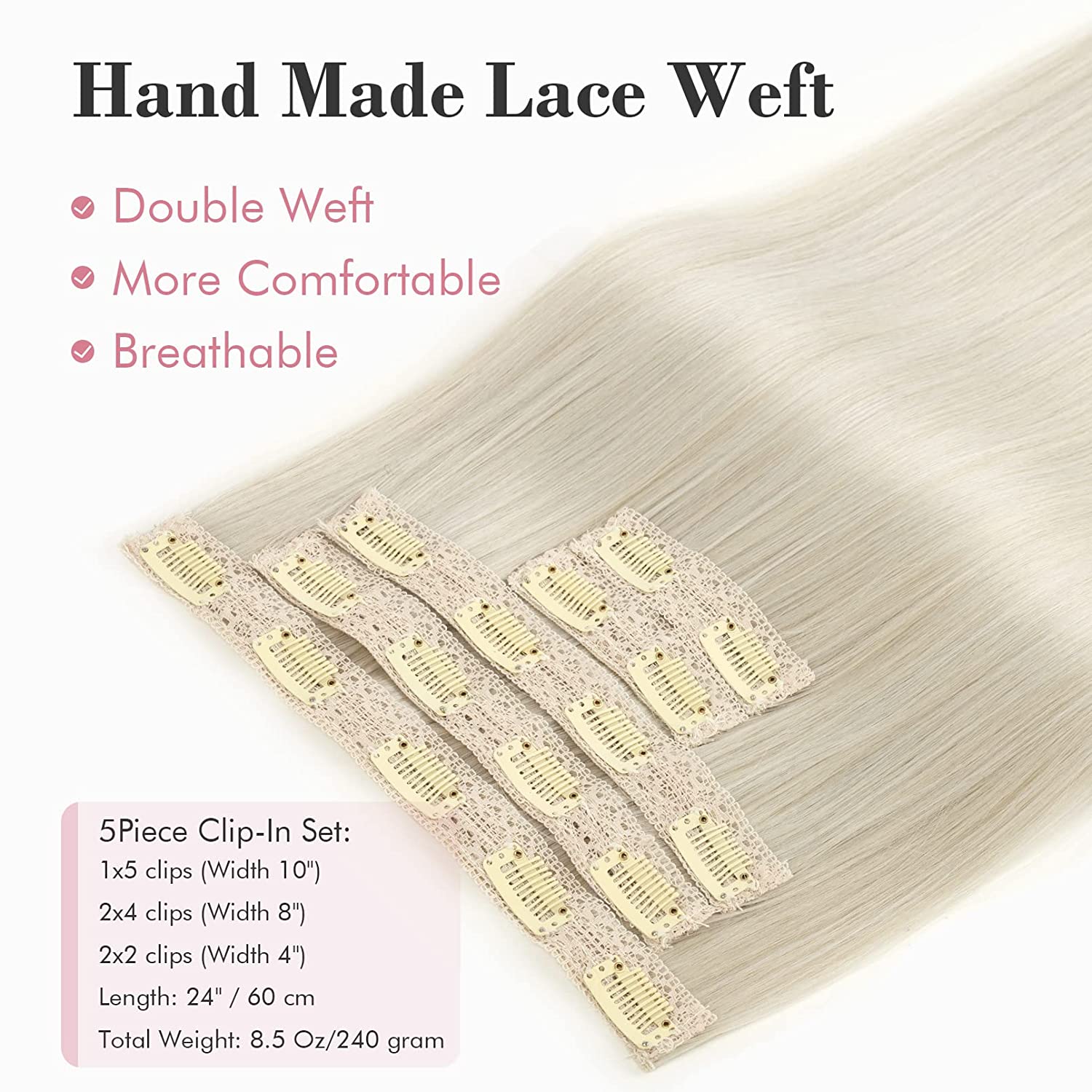 REECHO Clip in Hair Extensions, 24” Hair Extensions 5PCS 