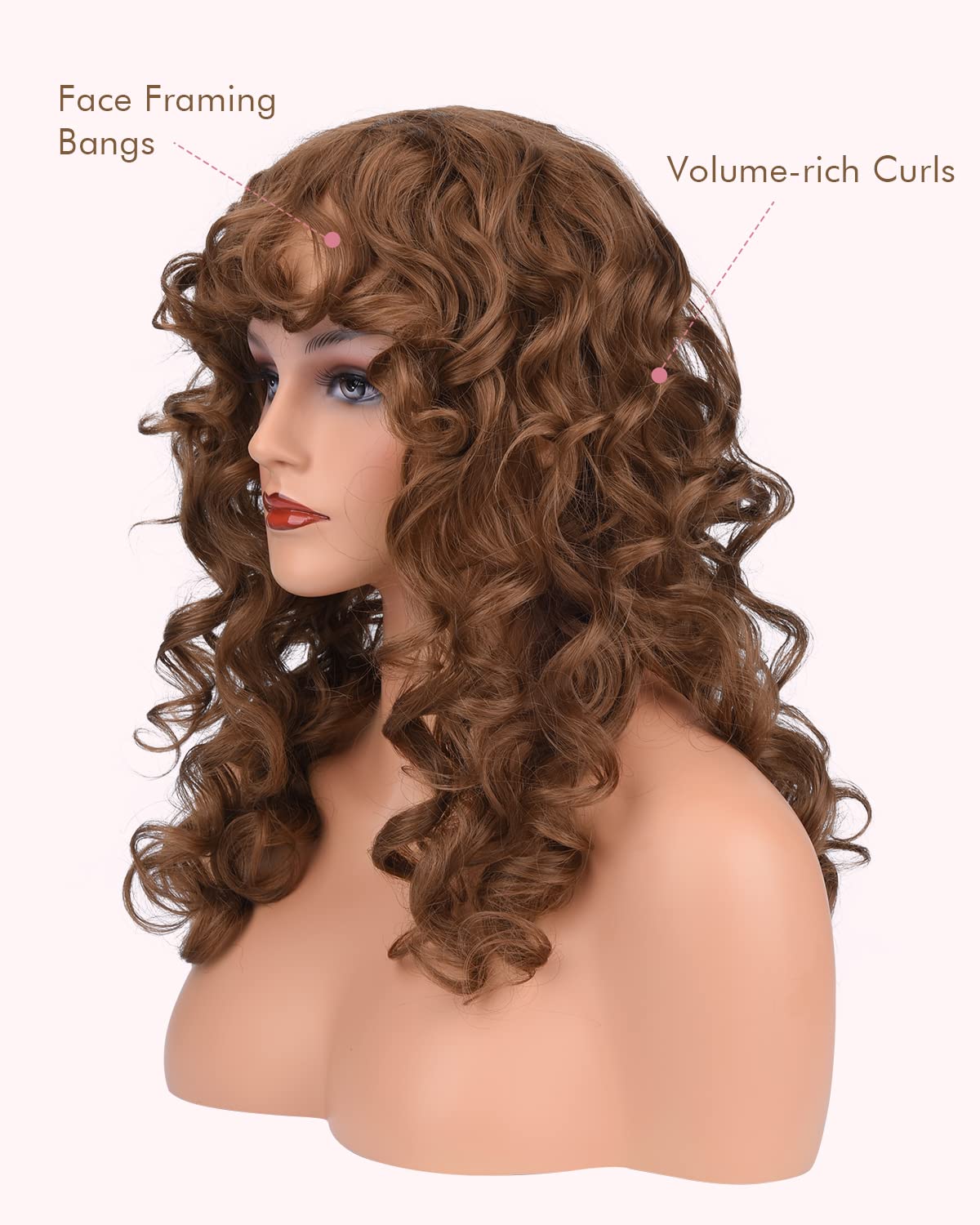 REECHO Curly Wig with Bangs, Curly Shag Hair Cut Hair Style for Women