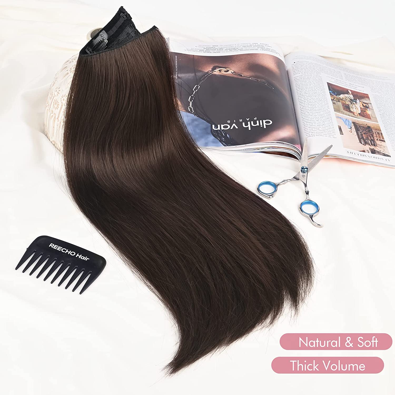20 Inch Human Hair Extensions Clip In Wire Secret Hairpiece 90g Invisible Wire Hair Extensions - 20 Inch Synthetic Halo Hair  main image 4