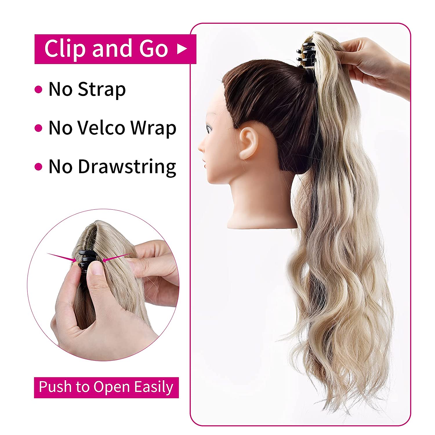 REECHO Ponytail Extension, Claw Clip in Wavy Curly Hair Extension Jaw Clip on Pony Tail Hairpiece for Women