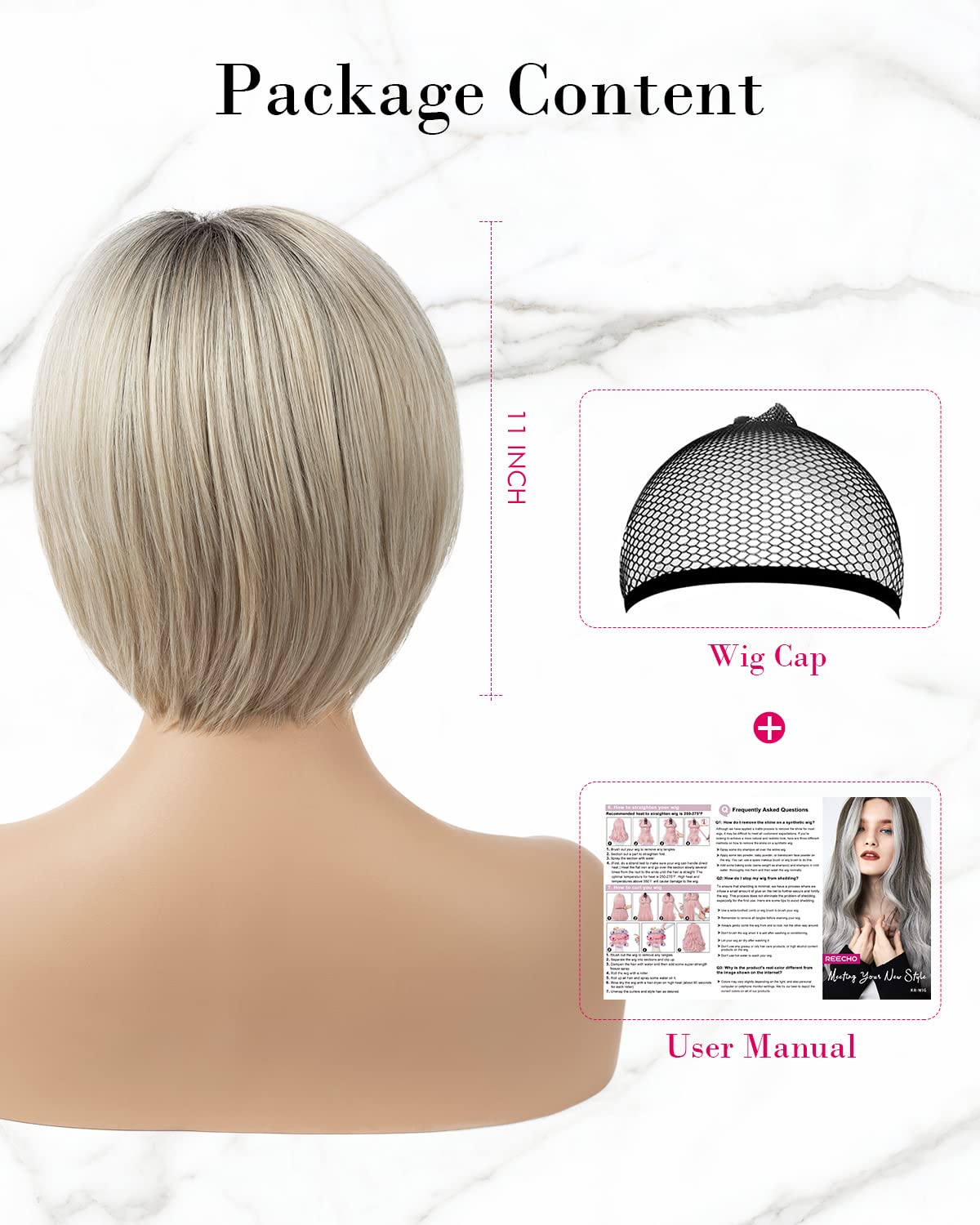 REECHO Bob Wig, Short Wig with Bangs Sleek Chic Chin-Length Layers Wigs for White Women Daily Use, Party