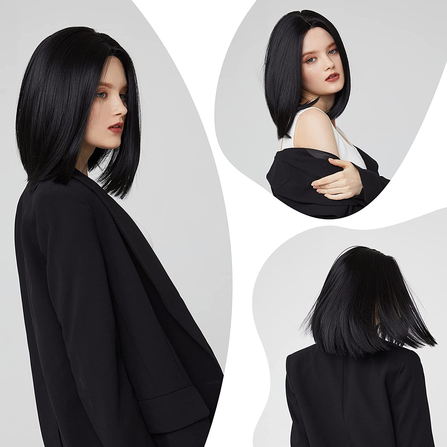 REECHO Synthetic Short Bob Wigs, Straight wigs Natural hairline Closure Wigs Pre Plucked with Natural Baby Hair