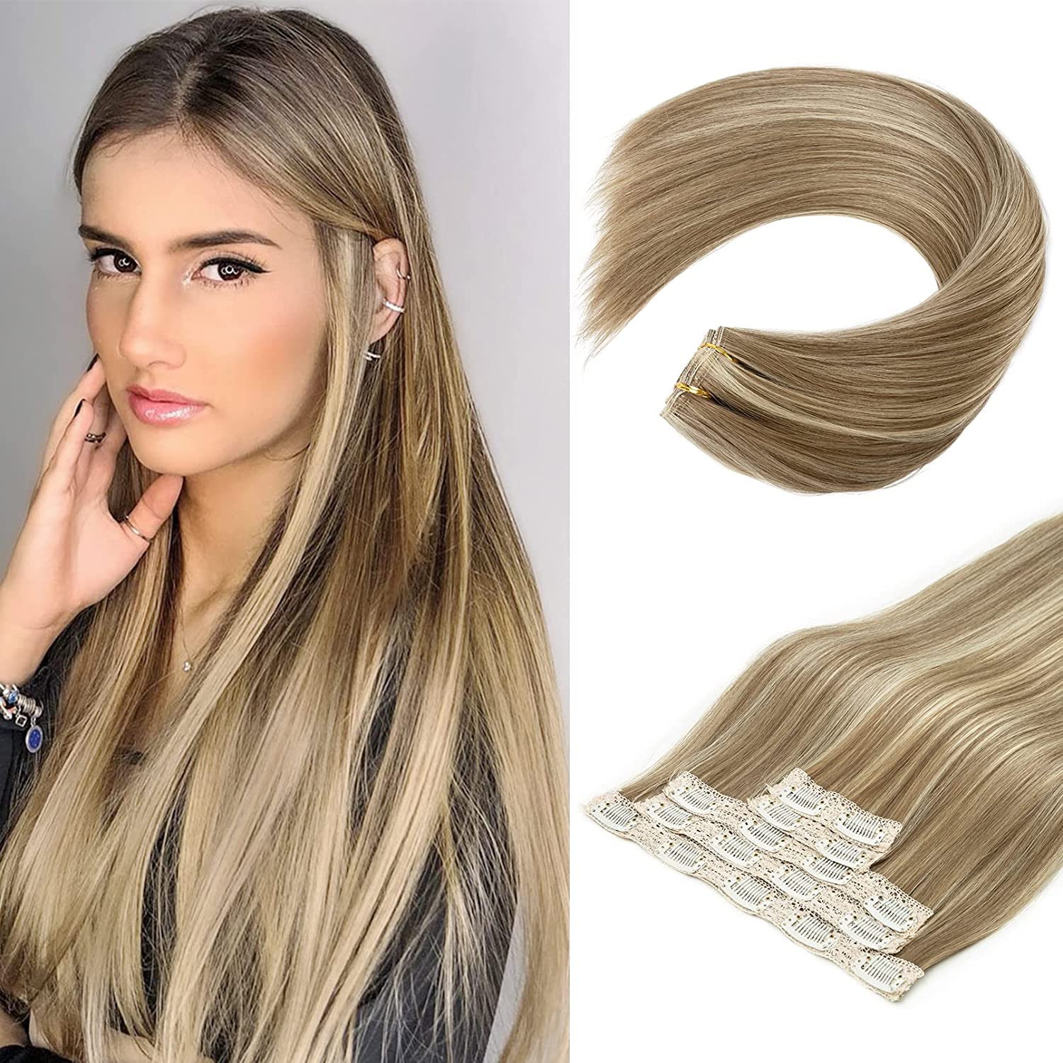 NWT Reecho Hair Extensions - platinum  blonde 20 inch REECHO Blonde Clip in Hair Extensions 24 Thick Long Loose  main image 4
