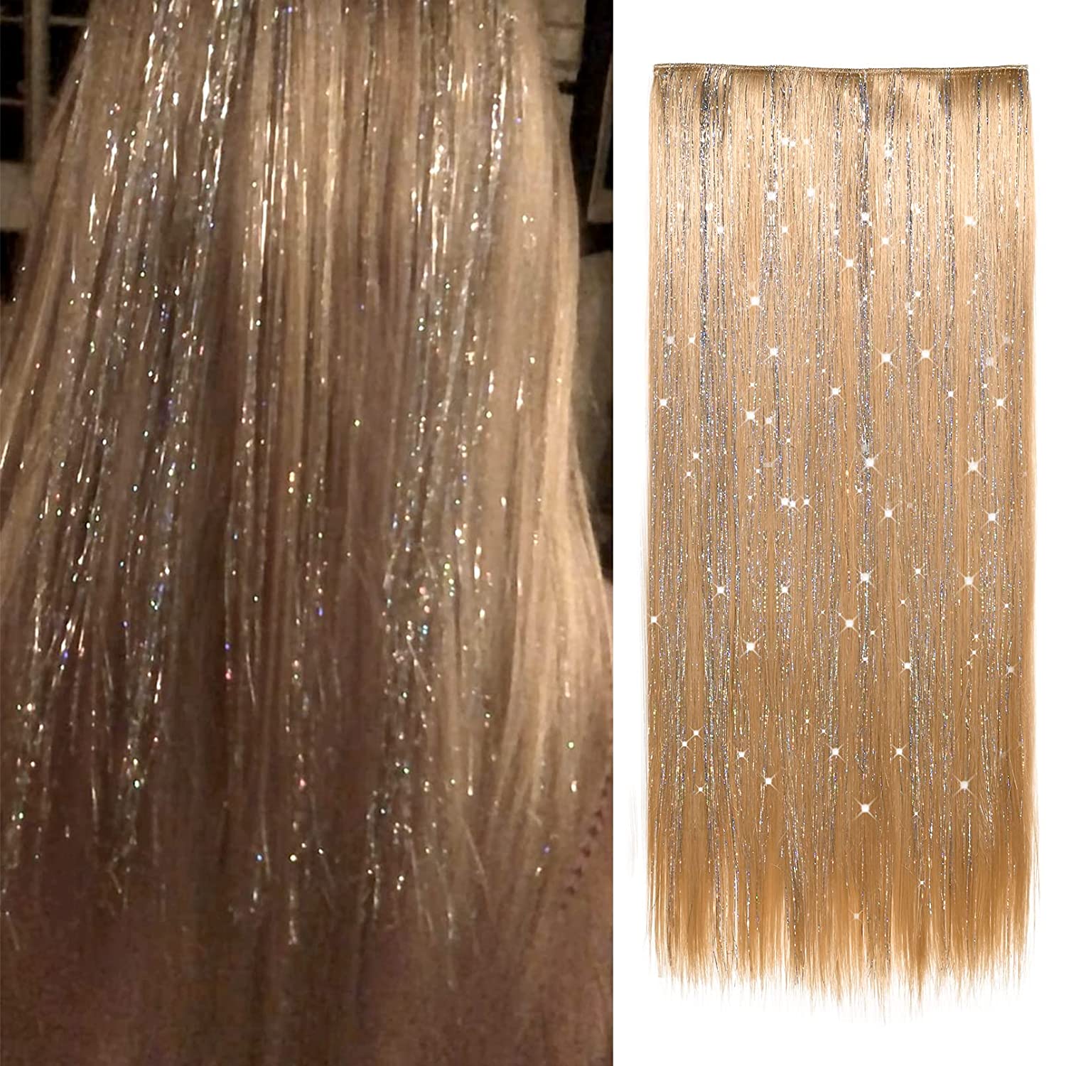 REECHO Straight Clips in hair extensions Clips on Hairpieces Synthetic Hair Extensions for Women 5 Clips per Piece