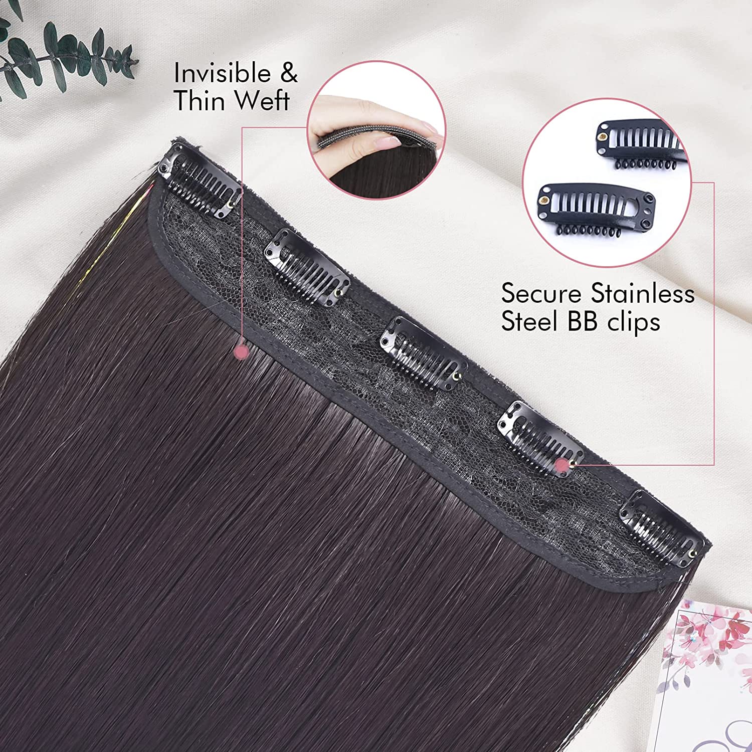 REECHO Straight Clips in hair extensions Clips on Hairpieces Synthetic Hair Extensions for Women 5 Clips per Piece