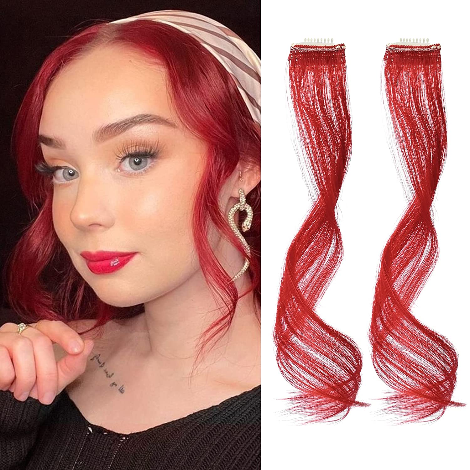 REECHO Long Side Air Bangs, Wavy Curly Clip in Bangs Front Side Bangs for Women Daily Use 2 PCS Set Long Temples