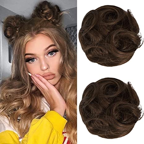 [2-Pack] Mini Claw Clip Wavy Hair Bun, 3.5" Messy & Cat Ears Updo Hairpieces