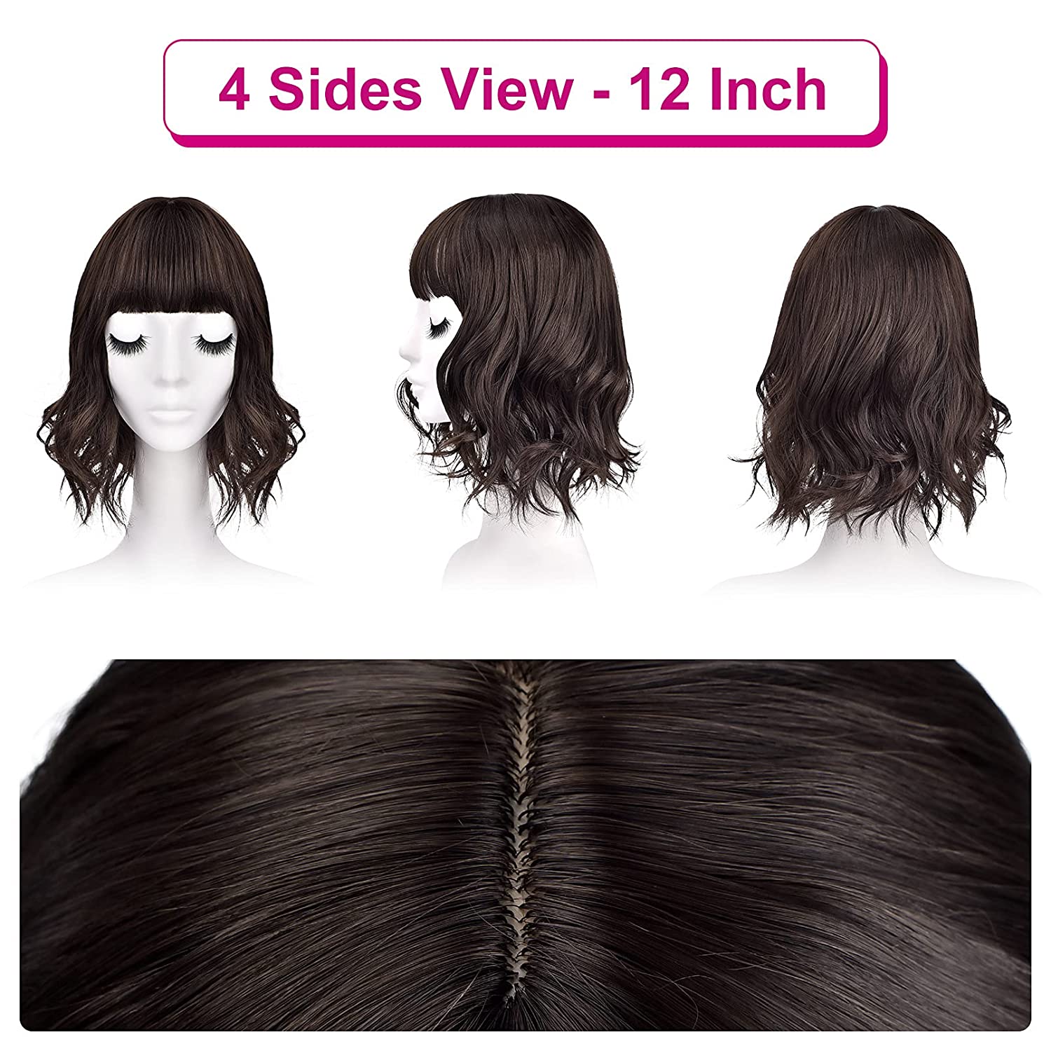 REECHO Hair Topper, Wiglets Hairpieces for Women with Thinning Hair 3 Clips in Wavy Hair Extensions Enhancer with bangs
