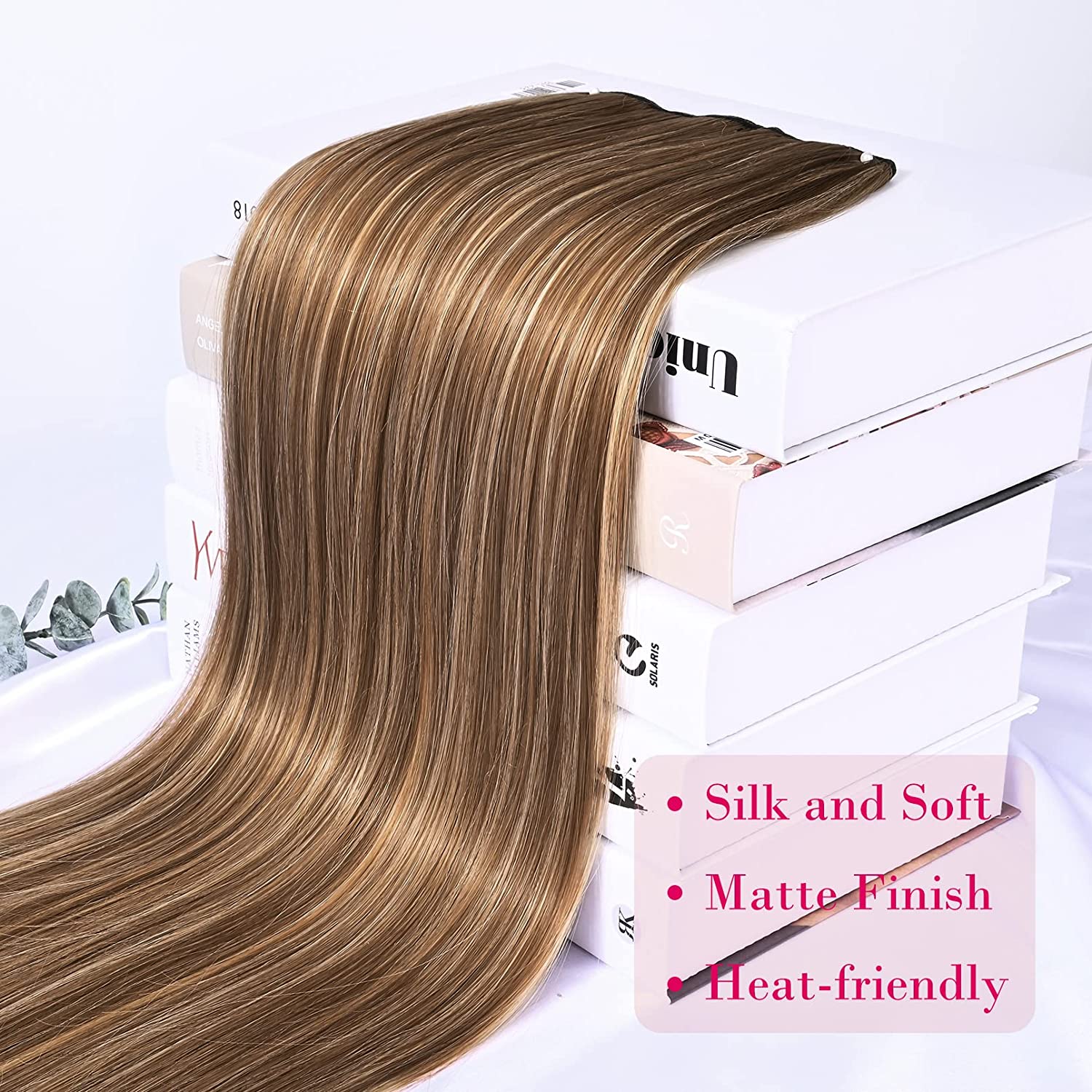 REECHO Straight Clips in hair extensions Clips on Hairpieces Synthetic Hair Extensions for Women 5 Clips per Piece