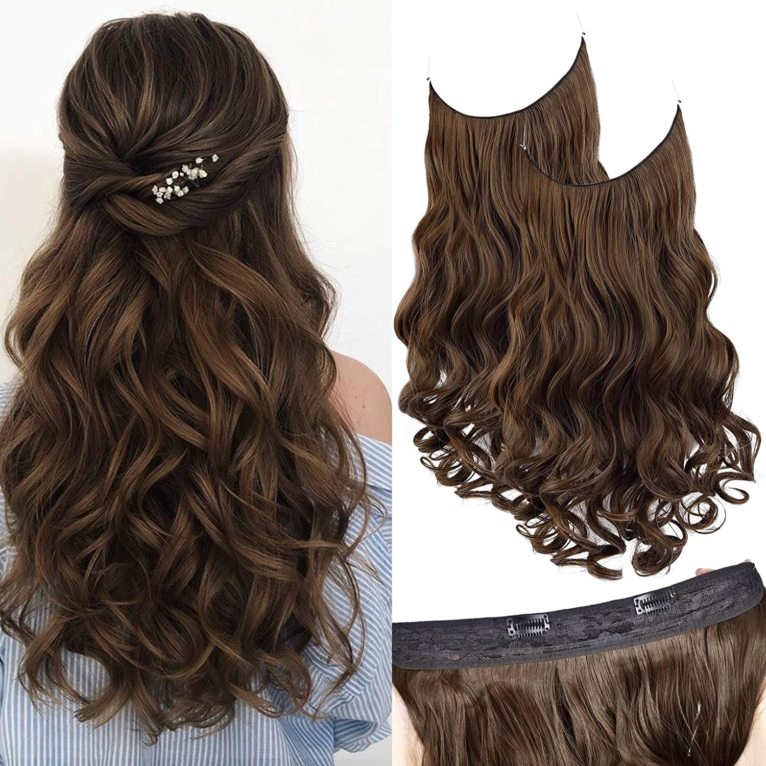 Secret Wire In Real Feel Synthetic Hair Extension – Long Curly Piece – 16/20/24 Inch – USA Stock