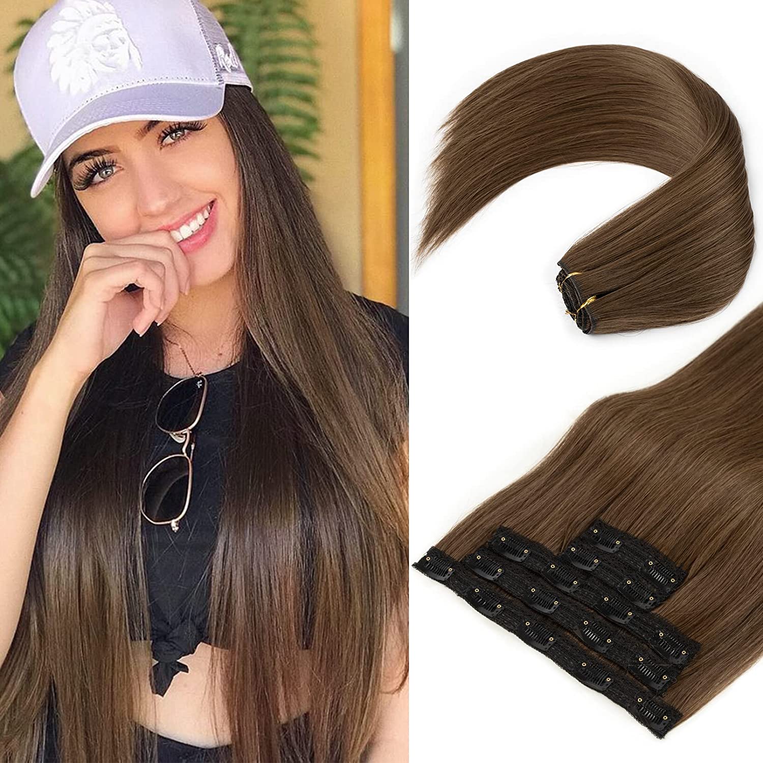 REECHO Clip in Hair Extensions, 24” Hair Extensions 5PCS  display picture 2