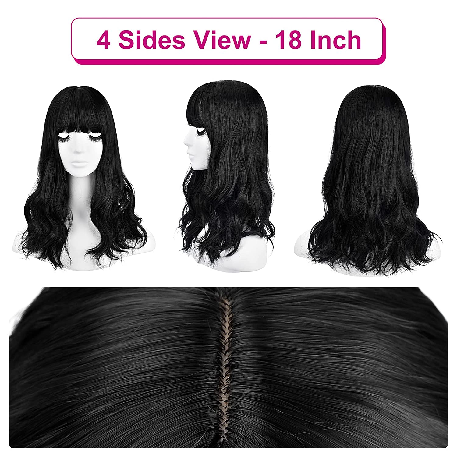 REECHO Hair Topper, Wiglets Hairpieces for Women with Thinning Hair 3 Clips in Wavy Hair Extensions Enhancer with bangs